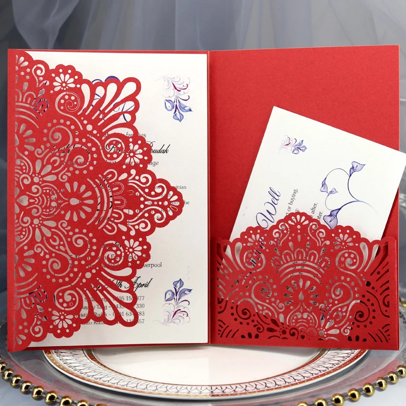 100pcs Blue White Laser Cut Wedding Invitation Card Elegant Greeting Card Customize Business With RSVP Card Party Supplies