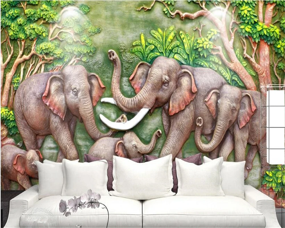 

beibehang New Chinese interior wall paper high elephant embossed fresh three-dimensional background papel de parede 3d wallpaper