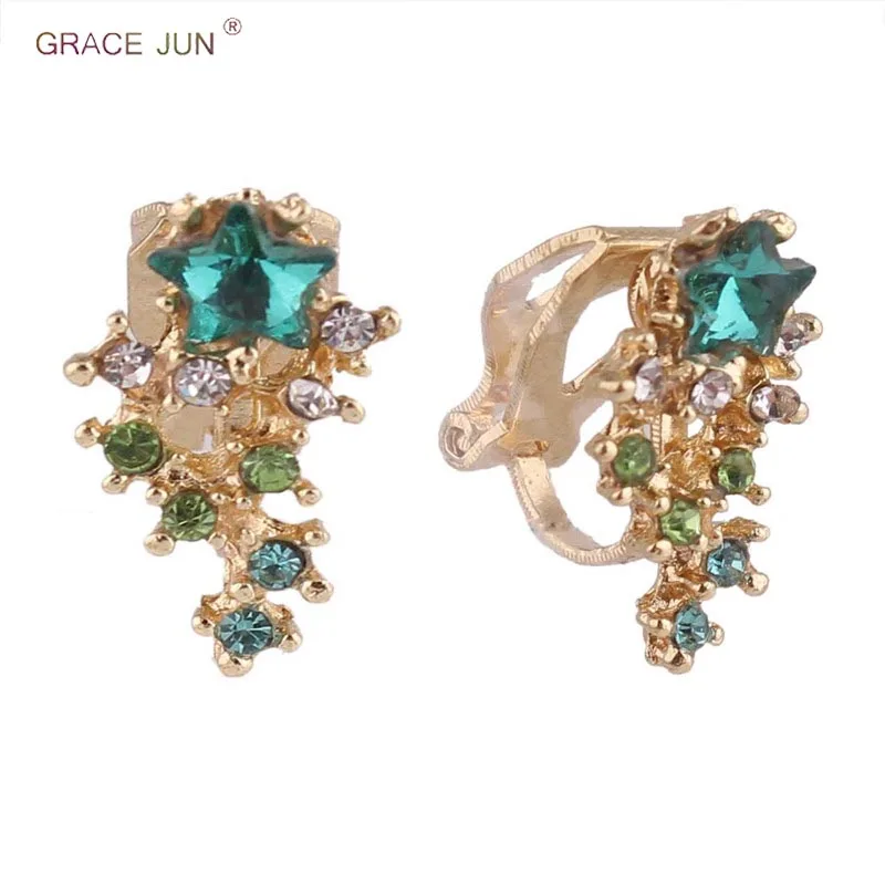 GRACE JUN Gold Color Meteor Shower Star Clip on Earrings No Pierced for Girl's Charm Ear Cuff Earrings Hot Sale Ear Clip Gift