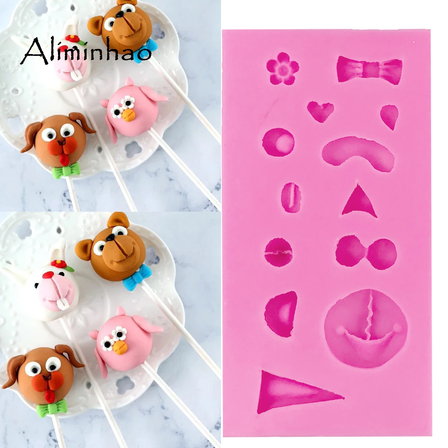 B1393 Animal bear's mouth eyes ears nose bow shape silicone mold fondant tool diy cake decorating suitable for polymer clay