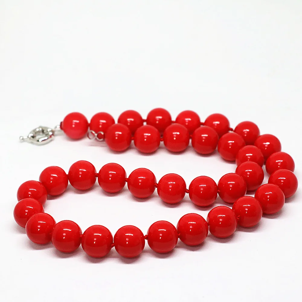 Fashion artificial red coral round 8,10,12,14mm charms beads women best charm necklace weddings gift jewelry 18inch B1510