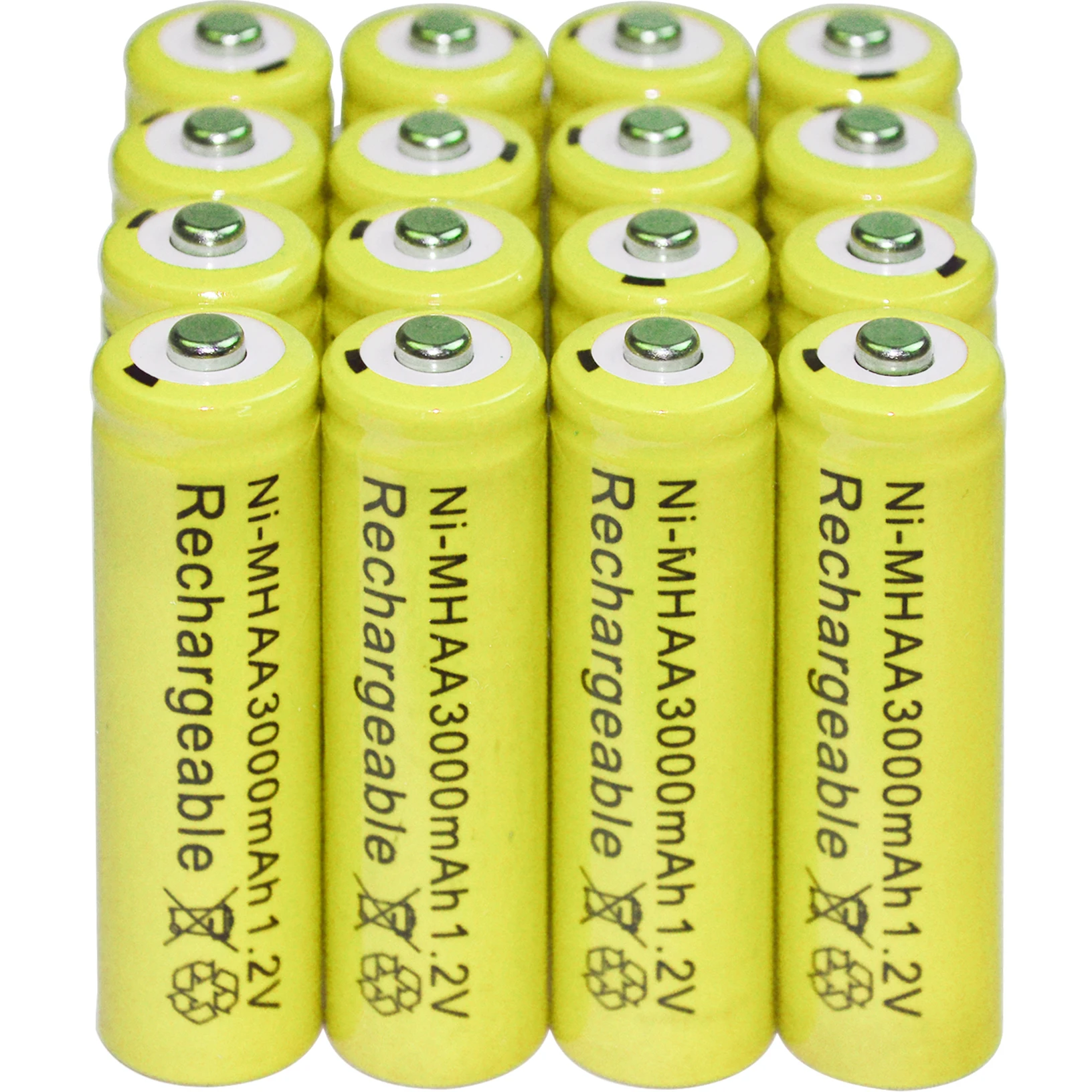 6/12/16/20/24/48/100pcs batteria AA batterie Al Nichel Idruro di Massa batteria ricaricabile NI-MH 3000mAh 1.2V Giallo