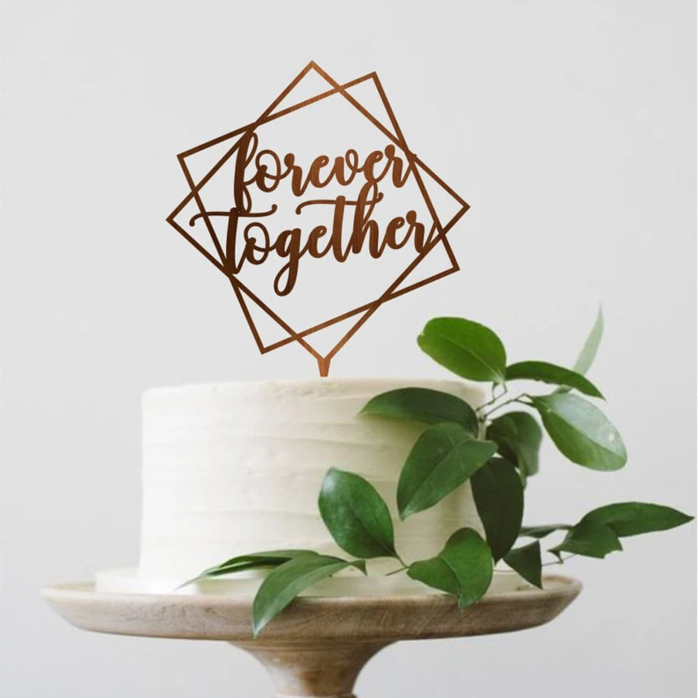 Forever Together Wedding Cake Topper, Geometric Cake Decor For Wedding, Romantic Gold Engagement Party Decor