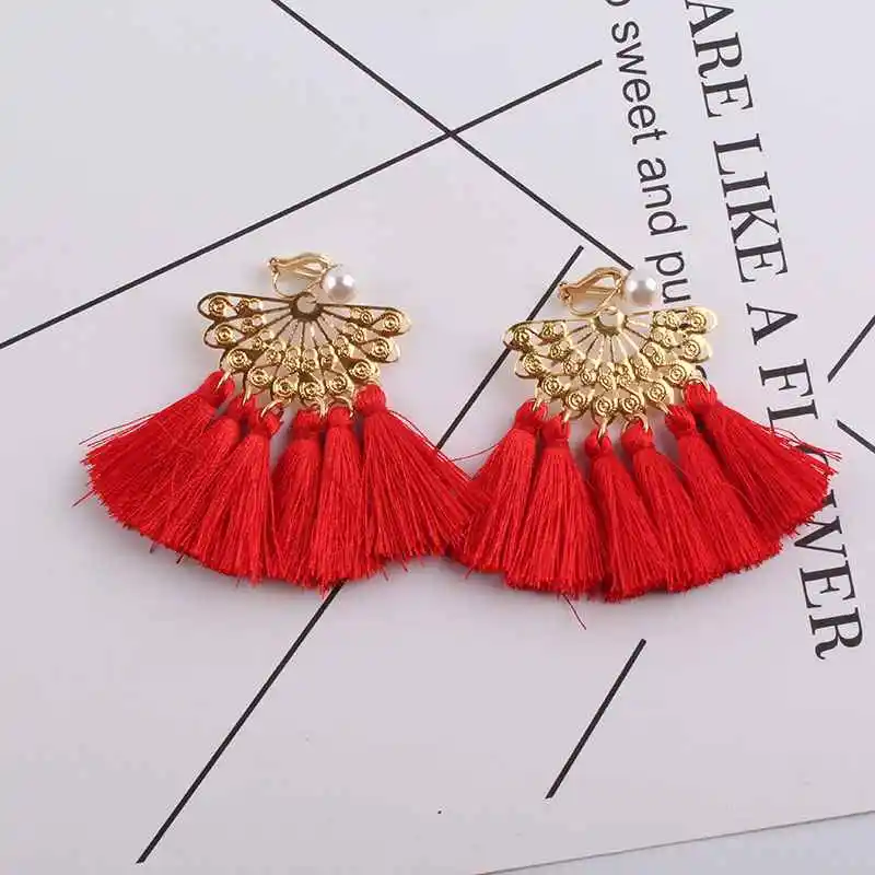 

JIOFREE 2018 New Statement Hangs Bohemia Clip on Earrings for No Pierced Multicolor Wedding Tassel Earrings Women's Jewelry