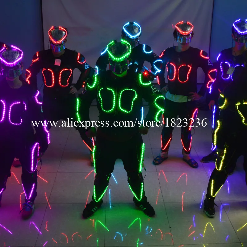 

RGB Colorful Led Ballroom Costume With Led Mask Luminous Robot Suit Stage Performance Dance Wear 3 Sets Free Shipping