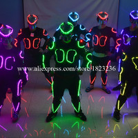 RGB Colorful Led Ballroom Costume With Led Mask Luminous Robot Suit Stage Performance Dance Wear 3 Sets Free Shipping