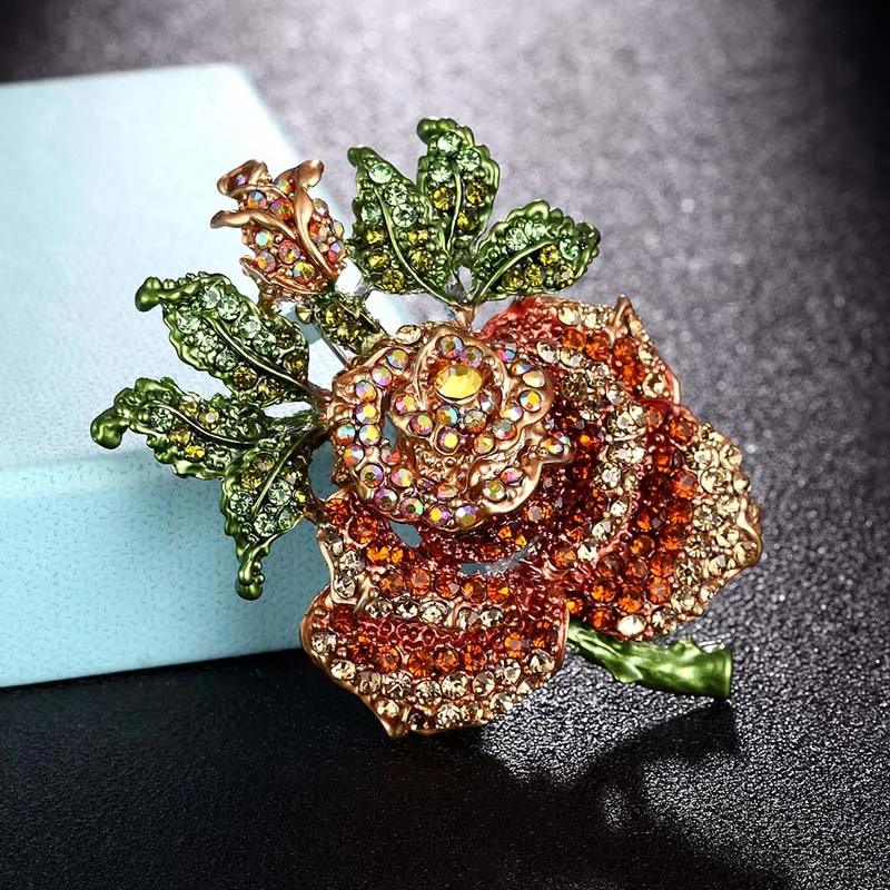 Zlxgirl colorful Rhinestone Crystal Rose Flower brooch Women Best Wedding Accessories Enamel Pin Brooch women\'s scarf pins joias