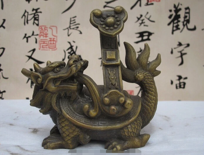 

wholesale factory Chinese Folk Bronze Attract Feng Shui Wealth Beast Dragon tortoise RuYi statue