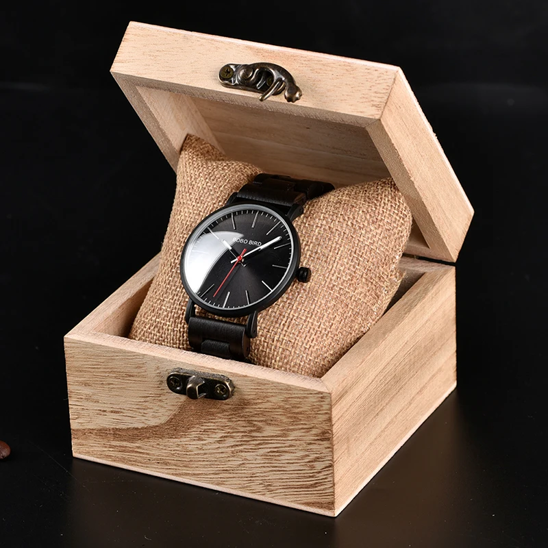 BOBO BIRD-reloj analógico de madera para hombre, accesorio de pulsera de cuarzo resistente al agua con calendario, complemento masculino de marca de lujo perfecto para regalo, incluye caja de madera, modelo erkek kol saati W-Q30