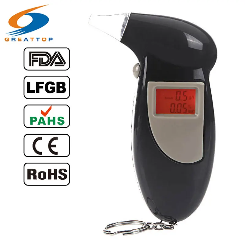 Factory Outlets +10 mouthpiece Digital LCD Key Chain Alcohol Tester Breath Analyzer Digital Breathalyzer Free Shipping