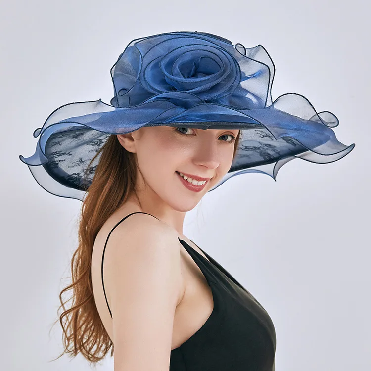 New Lace Fedoras Hat Women Korean Version Anti-UV Fashion Cap Ladies Summer Wave Edge Travel Sunshade Beach Flower Hats H6543