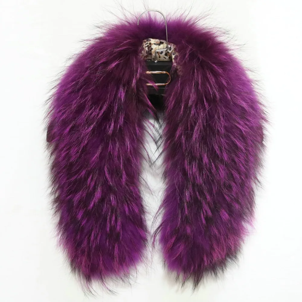 Women Fashion Accessories Real Fur Scarf Jacket Fur Collars Women Winter Coat Fur Scarves Raccoon Fur Scarves Purple