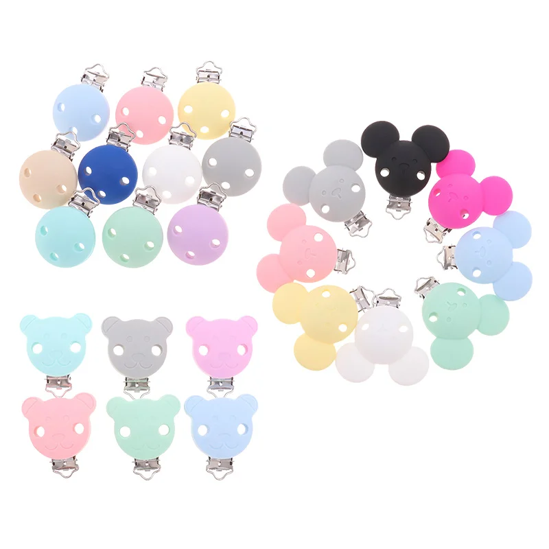 

10pcs Round Silicone Mouse Nipple Holder Koala Pacifier Clips BPA Free DIY Baby Teether Necklace Chewing Teething Chain Clasps