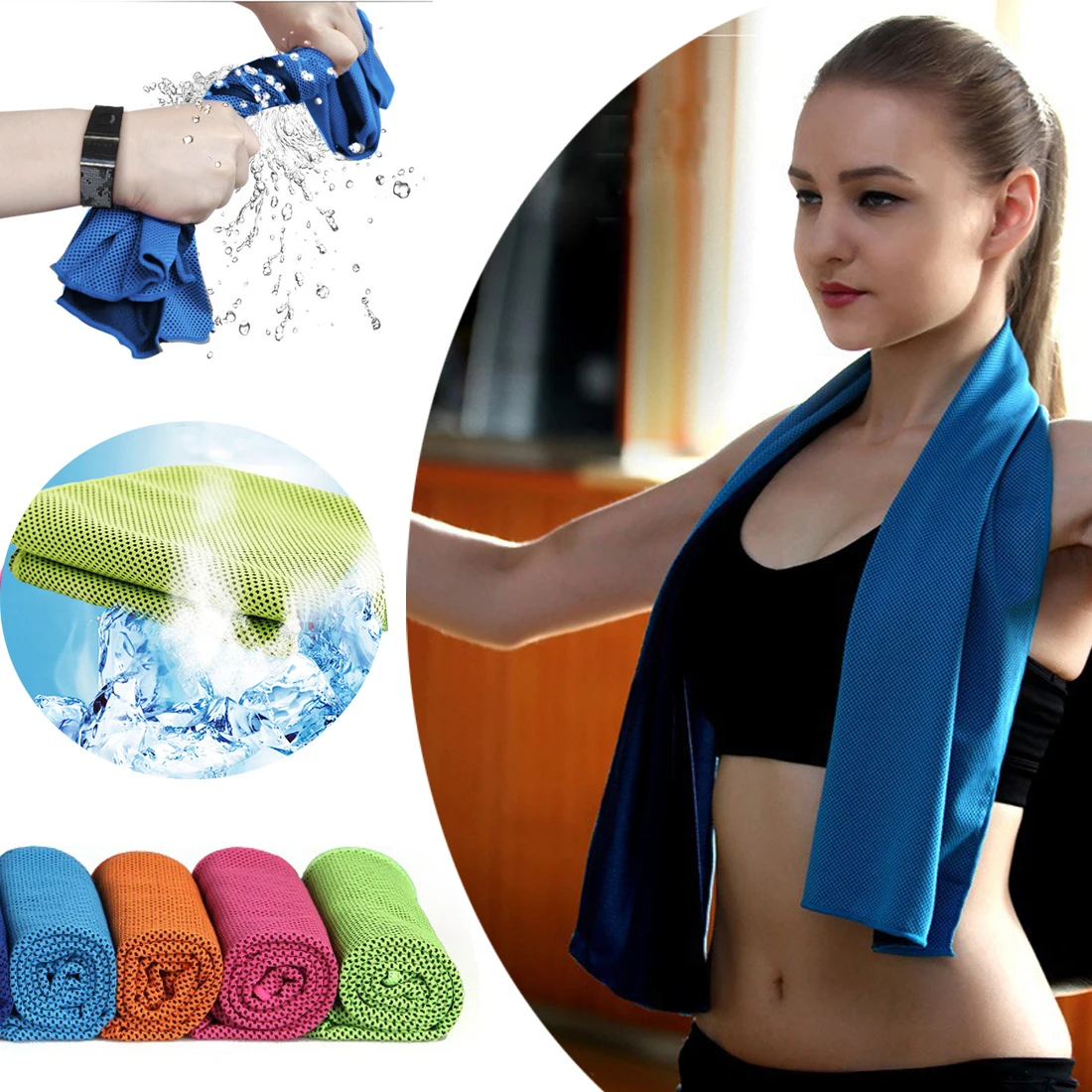 2 pcs/set Cooling Sport Towel 100x30cm Cozy Microfiber Fabric Instant Cool Quick-Dry Towel Fitness Running Yoga Free Shiping