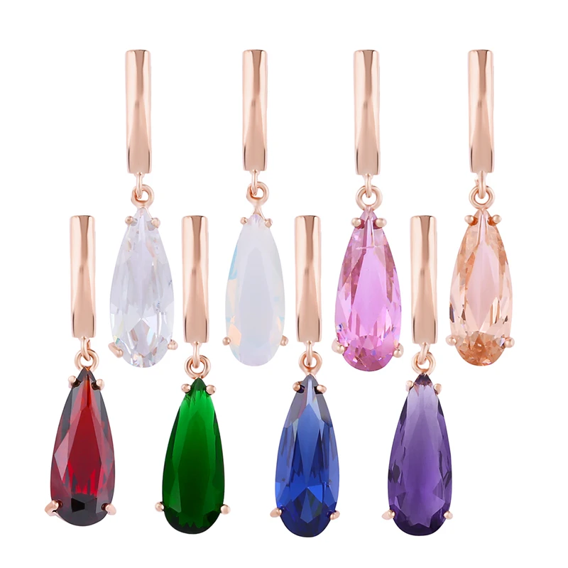 New  8 Color Gold 585 Earrings for Women Water Drop Big Dangle Earrings with Pink Stone Fashion Party Jewelry ers-p95