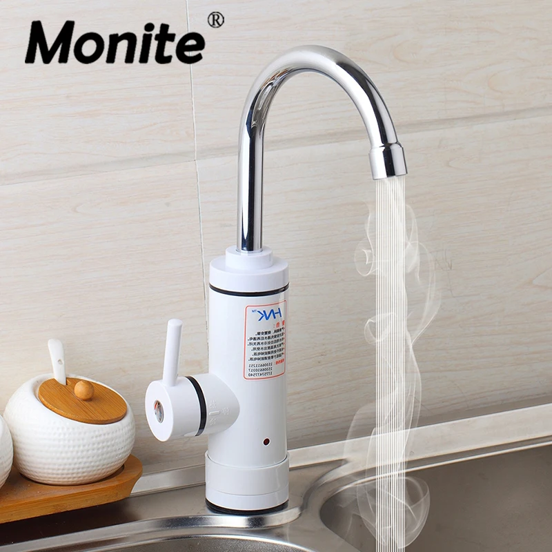 Monite Electric Water Heater Tankless Rotated Painting Kitchen Faucet Digital Display Instant Water Tap Deck Mounted