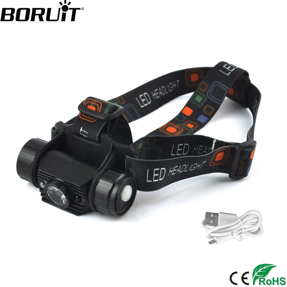 BORUiT RJ-020 LED 유도 헤드 램프 1000LM 모션 센서 헤드 라이트 18650 충전식 헤드 토치 캠핑 사냥 