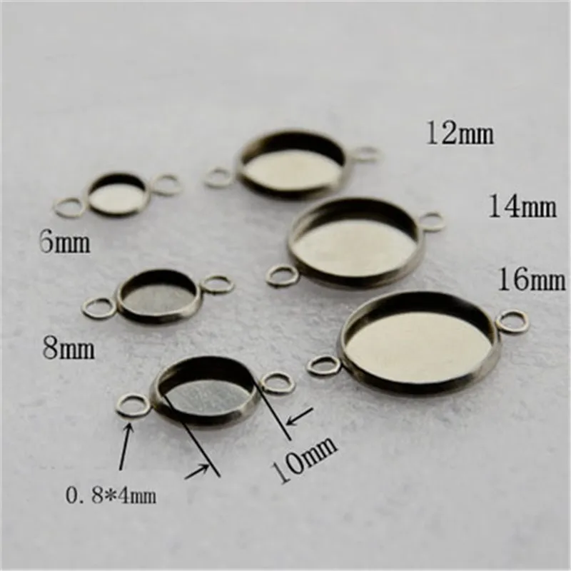 20pcs 6/8/10/12/14/16/18/20mm Stainless Steel Bracelets Pendants Charms Base Cabochon Settings Connectors For Diy Jewelry Making