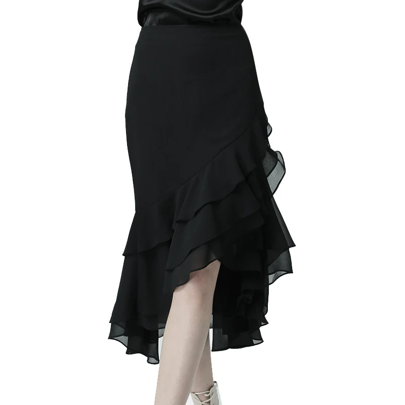 Elegant Office Ladies Mermaid Skirt 2019 Summer Fashion Black Chiffon Skirts Women High Waist Sexy S-4XL Size Midi Tulle Skirt