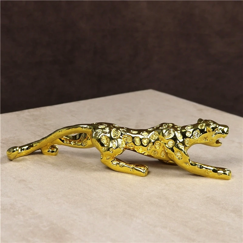 10\'\' Electroplated Leopard Miniature Resin Panther Figurine Predator Decor Gift and Craft Ornament Embellishment Accessories