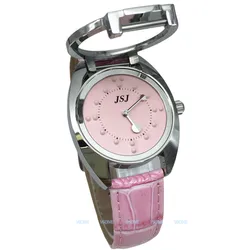 Tactile Watch for Blind People or Low Vision with Pink Leather Strap, Pink Dial