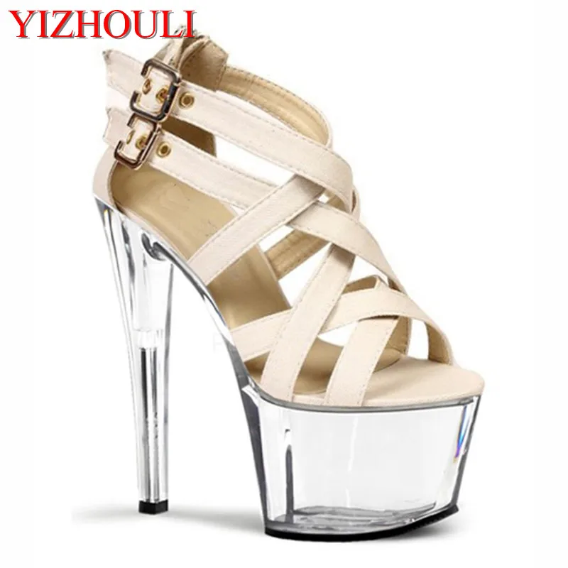 

New fashion sexy high heels, sexy shoes with cross buckle, 17cm transparent high heel sandals