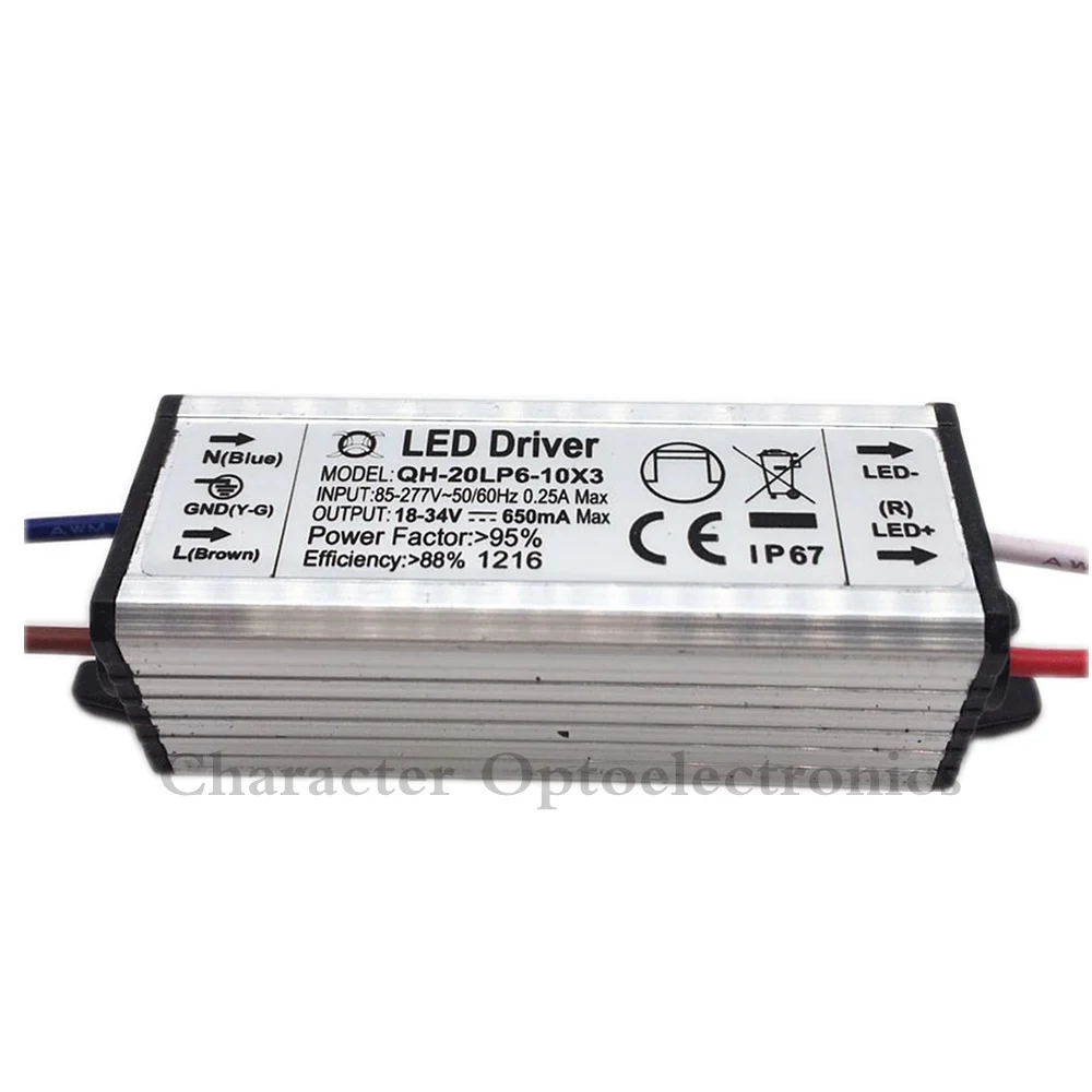 2pcs/lot 6-10x3w 20W LED Driver DC18-34v 650mA Power Supply Waterproof IP67 Constant Current Driver For FloodLight