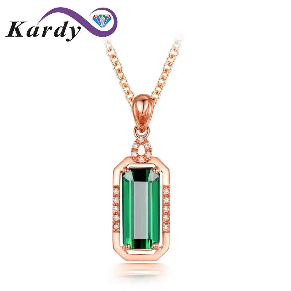 

Rare Green Tourmaline Gemstone Diamond 14K Rose Gold Emerald Cut Wedding Engagement Fashion Necklace Pendant Set for Women