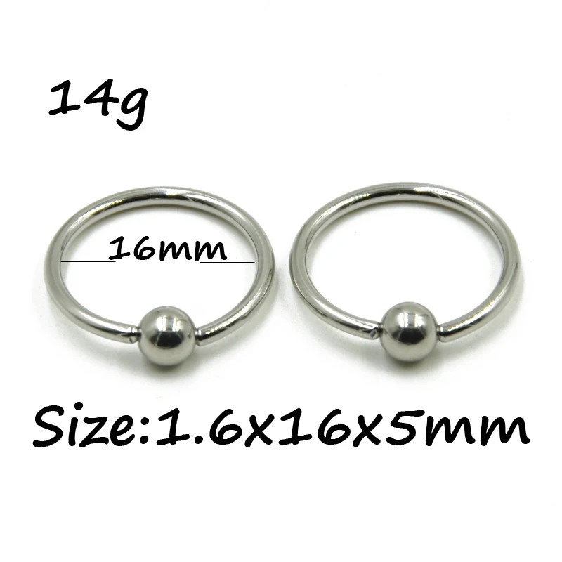 10 Pieces Extra Large Size Surgical Steel Captive Bead Ring Septum Nose Hoop Ring Ear Tragus Cartilalge Labia Piercing Ring 16g