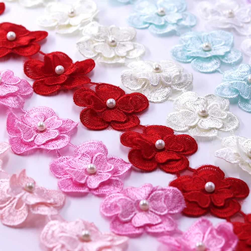 H630 91cm flor de encaje de perlas para vestido cinta adorno de encaje tejer boda bordado DIY hecho a mano Patchwork suministros de costura artesanía