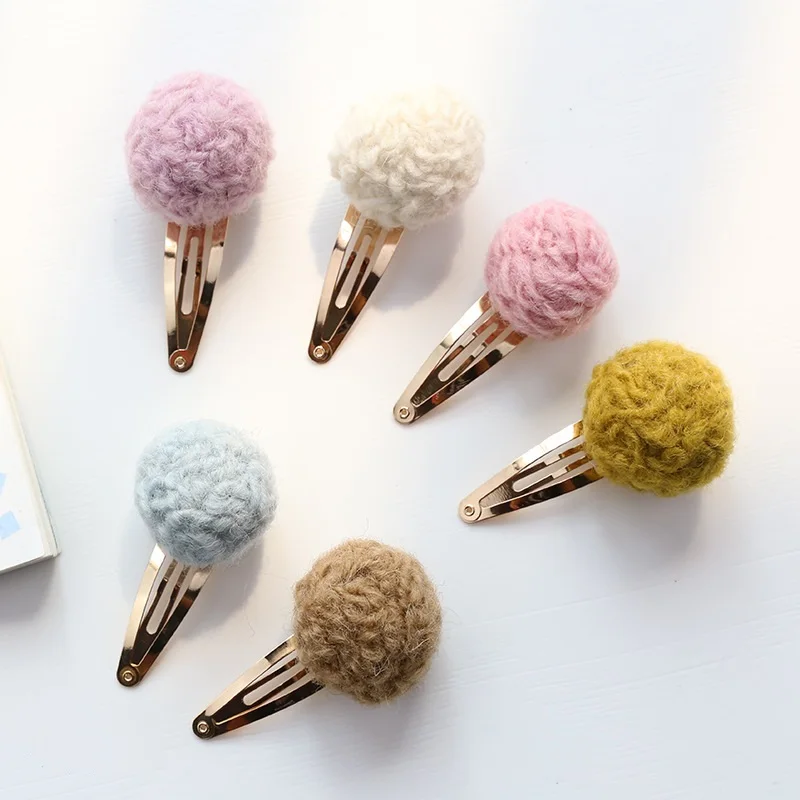 

Boutique ins 30pcs Fashion Cute Pom Pom Ball Snap Clips Hairpins Solid Color Ball Hair Clips Barrettes Princess Hair Accessories