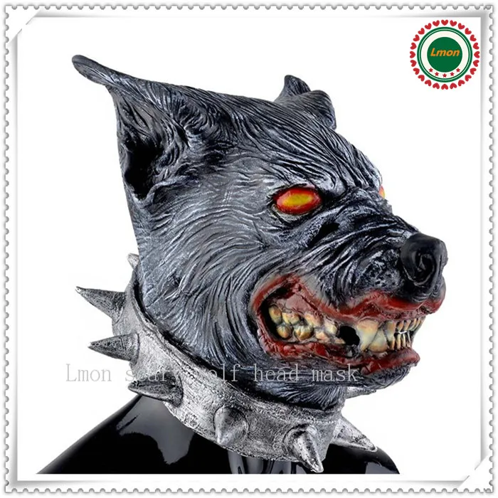 Free size Halloween Creepy Animal Head Grey Werewolf Wolf Mask Fur Blue Eyes Fancy Dress Latex Party Prop Cosplay Costume Toys