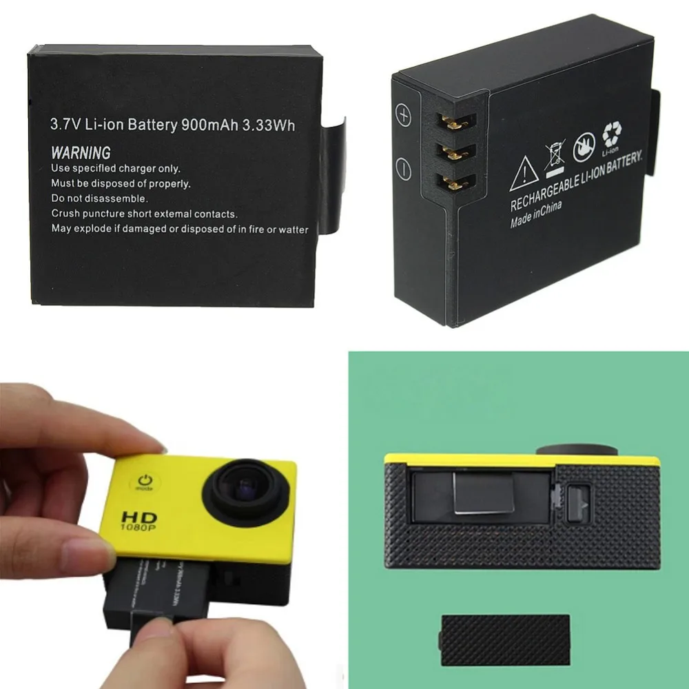 3.7V 900mAh Action Camera Battery Rechargeable Sports DV Camera Bateria for SJCAM SJ4000 SJ5000 SJ6000 SJ7000 with Charger