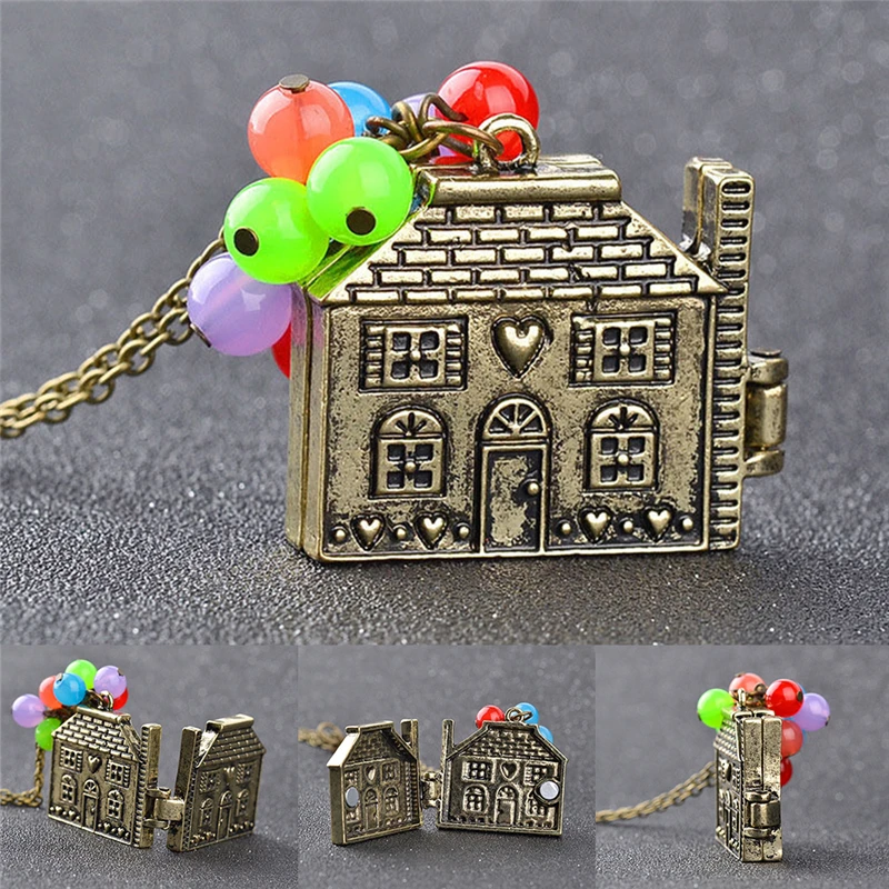 Vintage Movie Balloon House Up Necklace Women Colorful Beads Pendant Long Necklace Box Can Be Opened Necklaces Beadwork Necklace