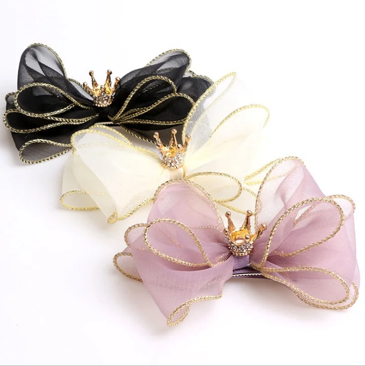 

Boutique 15pcs Fashion Cute Organza Bow Hairpins Solid Glitter Gemstone Tiaras Bowknot Hair Clips Princess Hair Accessories