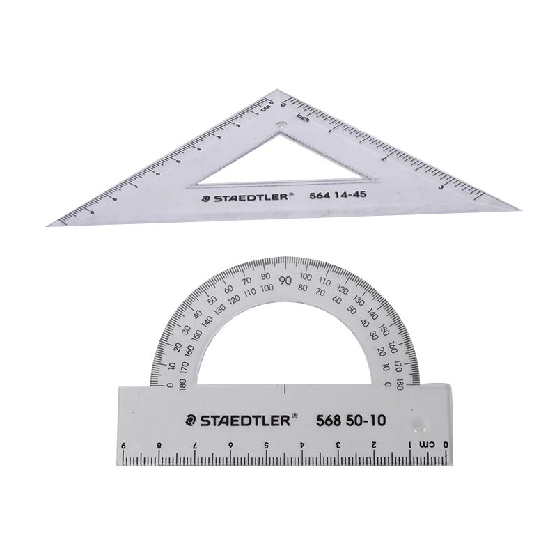 STAEDTLER สีนักเรียนสี่ชิ้นชุดไม้บรรทัดสามเหลี่ยมแผ่นเครื่องวัดมุม