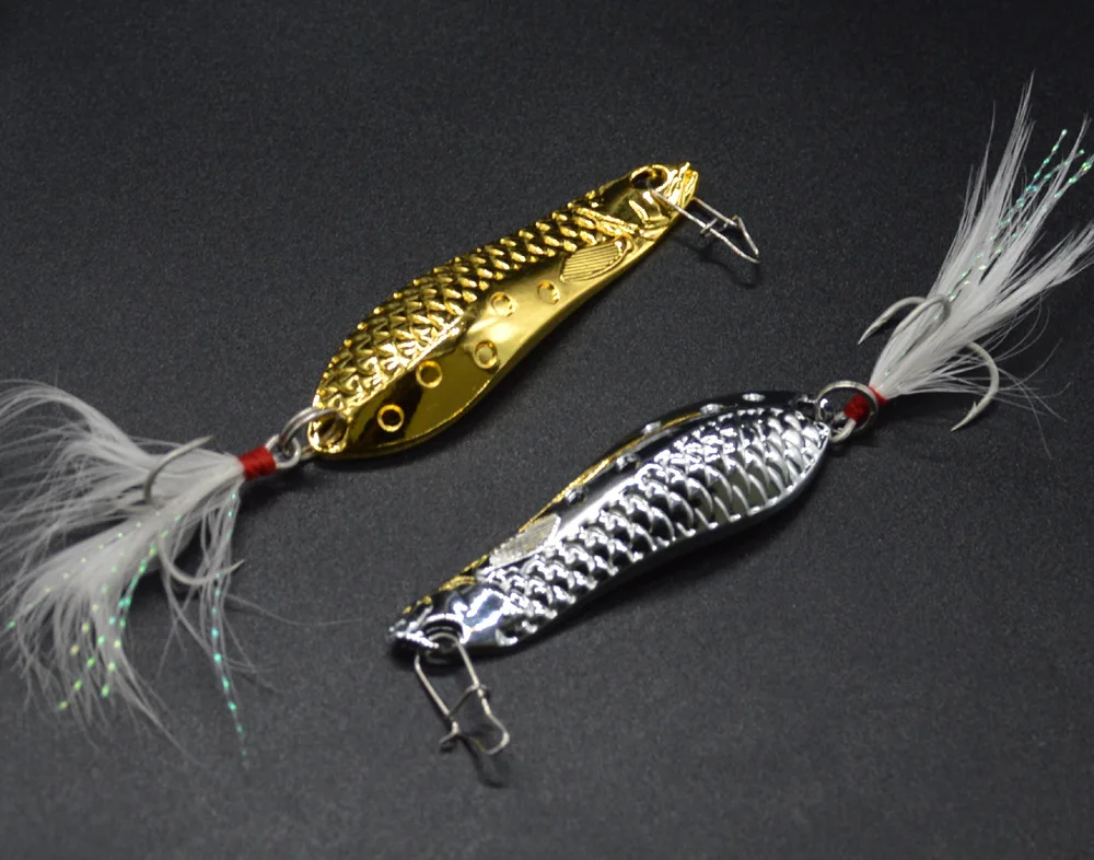 Angellöffelköder, künstliches Krokodil, 5 g/7 g/10 g/15 g, Löffel, Metallköder, harter Köder, Blutrillen, Drillinge, Federhaken, Lot 2 Stück – Detail 4
