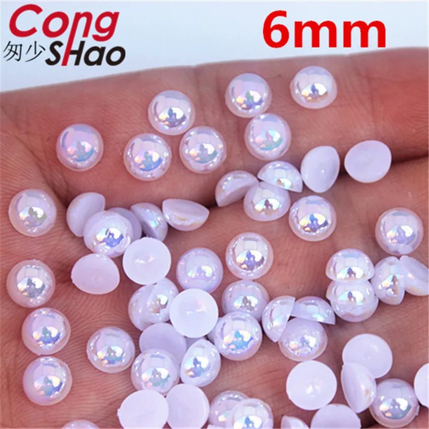 Cong Shao 6/8/10/12mm Flatback AB Bianco Perle D\'imitazione della perla ABS Acrilico Rotondo Strass trim FAI DA TE Abito Da Sposa Pulsante WC388