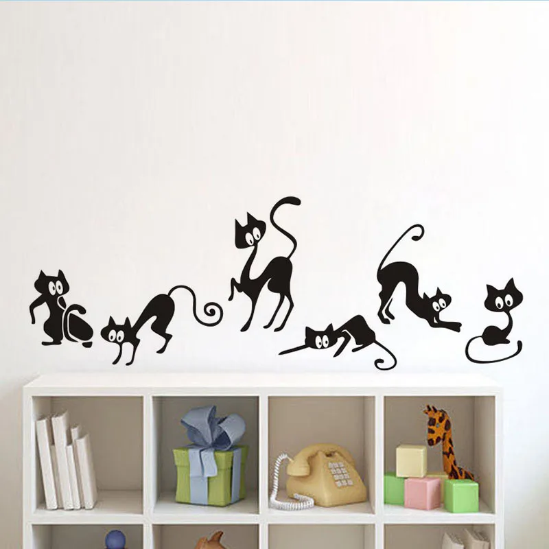 Funny Black Cat Wall Stickers Animals Living Room Background For Home Decoration Mural Art Decals Wallpaper Waist Line Poster