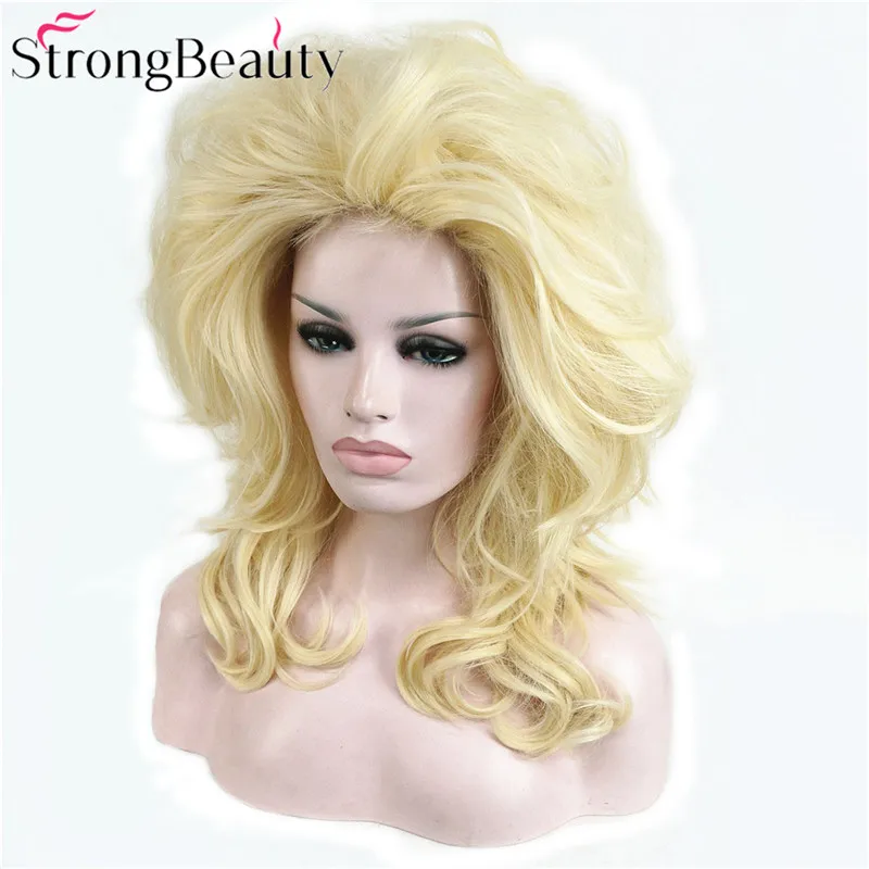 StrongBeauty-Peruca sintética encaracolada longa para mulheres, cabelo loiro, perucas cosplay, festa, Halloween