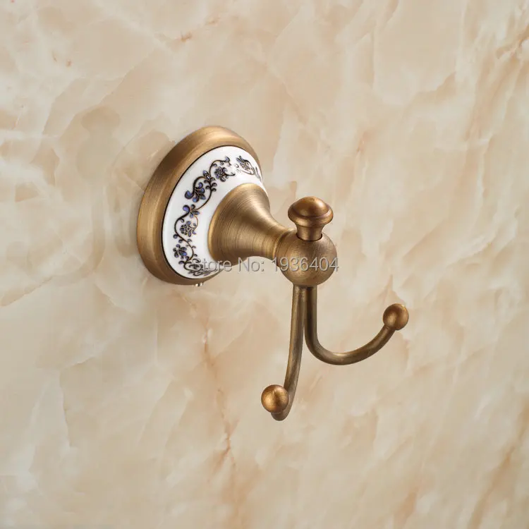 Antique Brass Clothes Hooks Wall Mounted with  Porcelain towel rack clothes hook Bathroom Accessories Robe Hooks H001