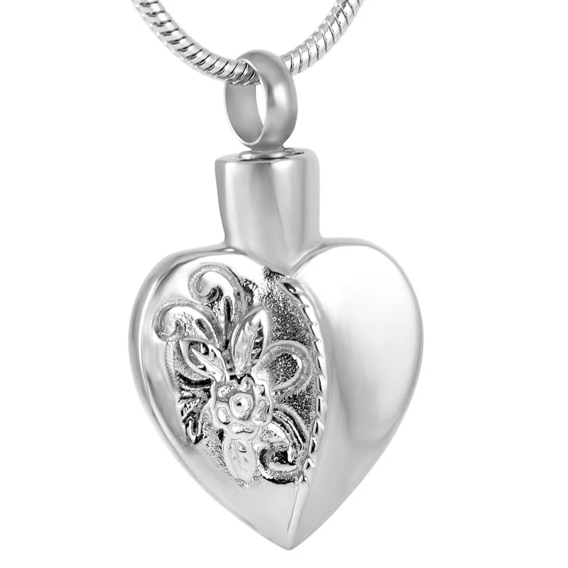 

IJD8903 Flower Heart Urn Necklace for Ashes Pendant Locket Stainless Steel Keepsake Memorial Cremation Jewelry for Men Women