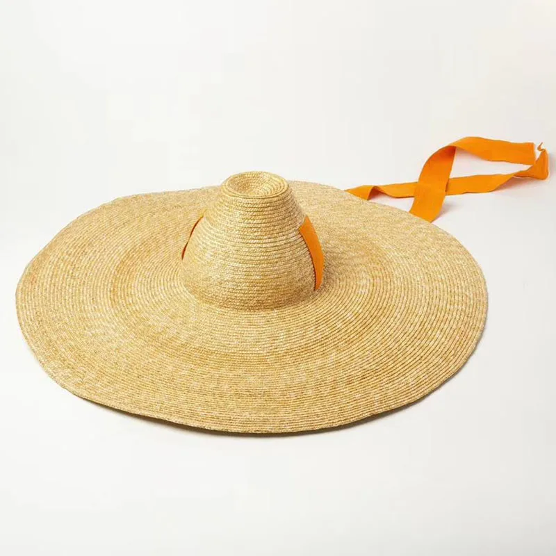 Women Natural Woven Giant Straw Hat Big Brim Floppy Sun Hat High Top Ribbon Band Giant Jumbo Sombrero Hat Adult Summer Beach Hat