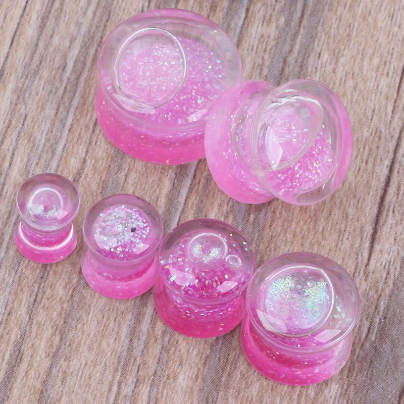 1 PCS Body Jewelry Pink Acrylic Luquid Glitter Ear Tunnel Plug Stretcher 6-16mm Body Pierce Piercing Ear Taper Expander