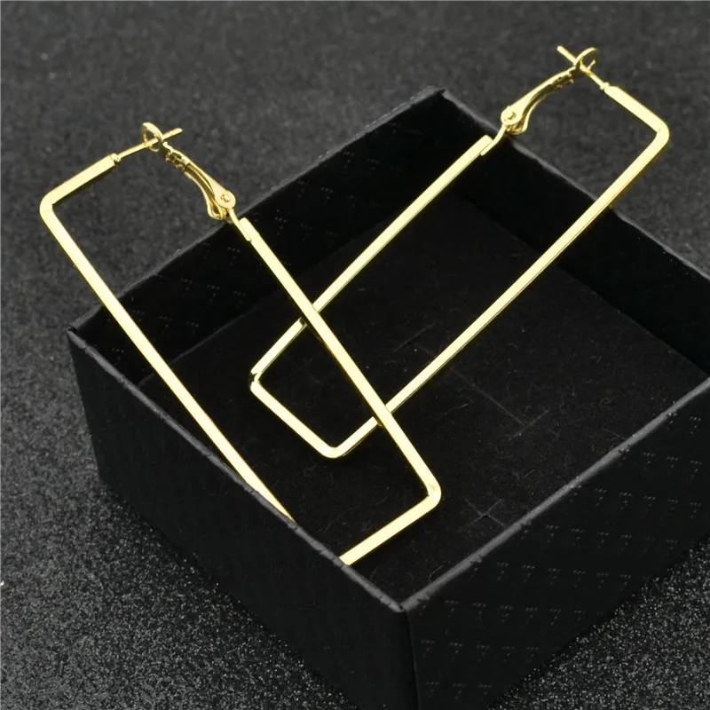Ladies Earrings Silver Gold Plating Square Rectangular Fashion Brand Personality Exaggerate Fine Youth Hoop Earrings for Women
