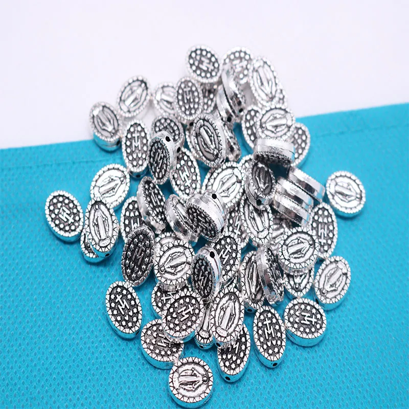 Handmade Beaded Virgin Mary Handmade Beaded Maria Beads Catholic Medal Charm Big Hole Beads Charm Bracelet Jewelry.100pcs