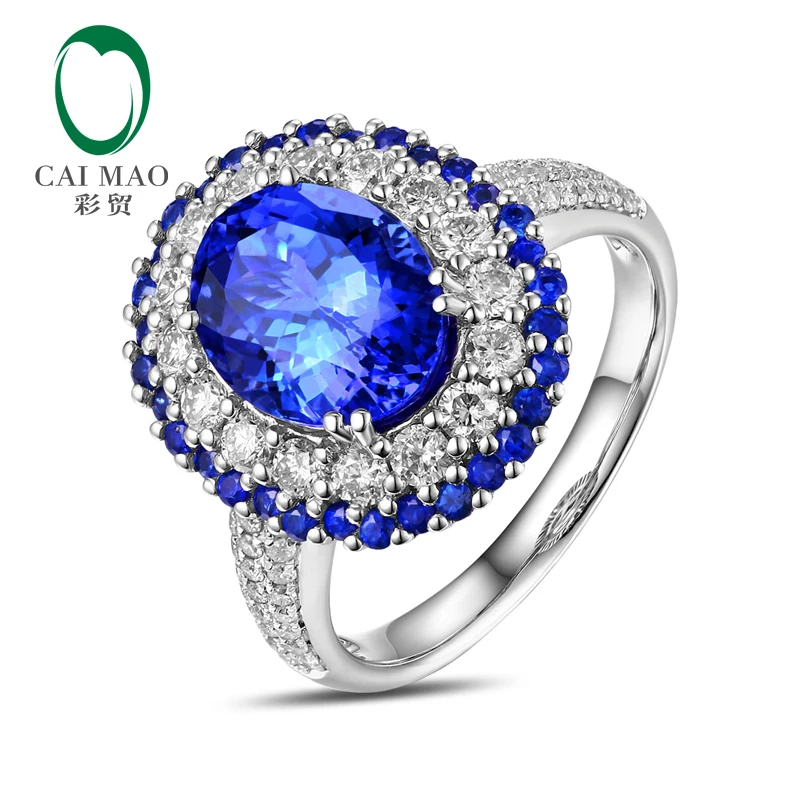 

Caimao 8x10mm Oval Cut 3.15ct tanzanite Halo Pave Diamonds 14K White Gold Engagement Ring Free shipping