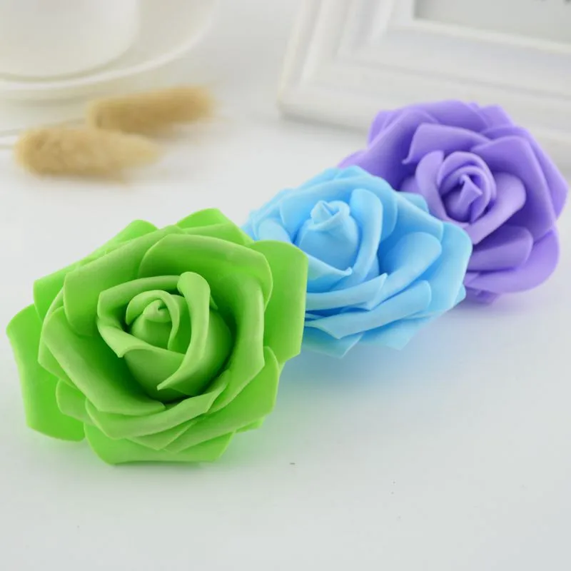 20pcs 7CM PE Foam Roses Artificial Flowers For Wedding Car Decoration DIY Pompom Wreath Decorative Fake Plant Garlands Marriage