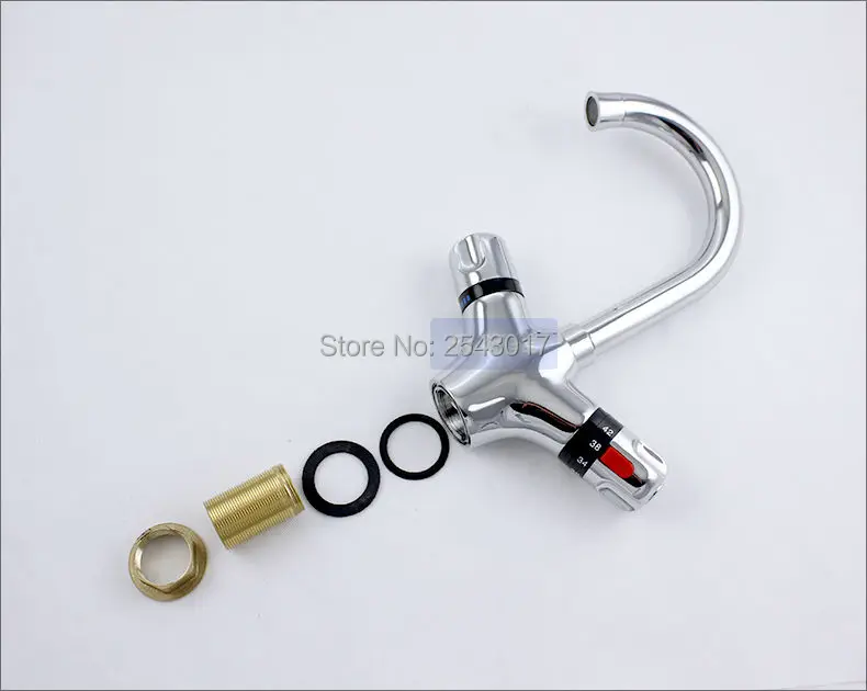 GIZERO Thermostatic Swivel Faucet Small Spout Temperature Control Deck Mounted Vessel Sink Tap Bathroom Crane ZR982