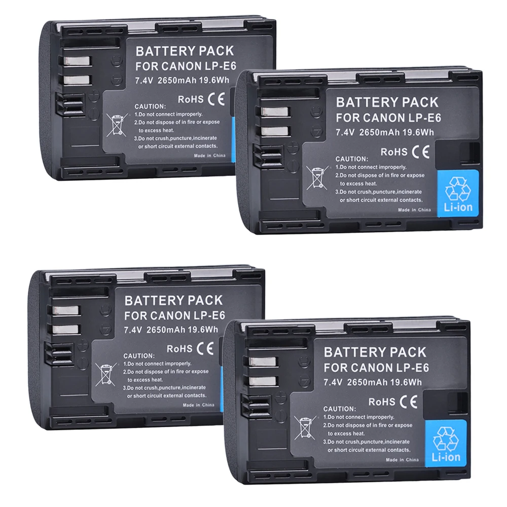 4Pcs 2650mAh LP-E6 LP E6 lpe6 배터리 + LED 듀얼 USB 충전기 Canon EOS 5D 5D2 5DS R Mark II 2 III 6D 60D 60Da 7D 7D2 70D 80D